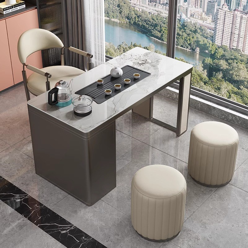 现代简约家用小户型阳台岩板茶台办公室烧水泡茶一体式茶桌椅组合