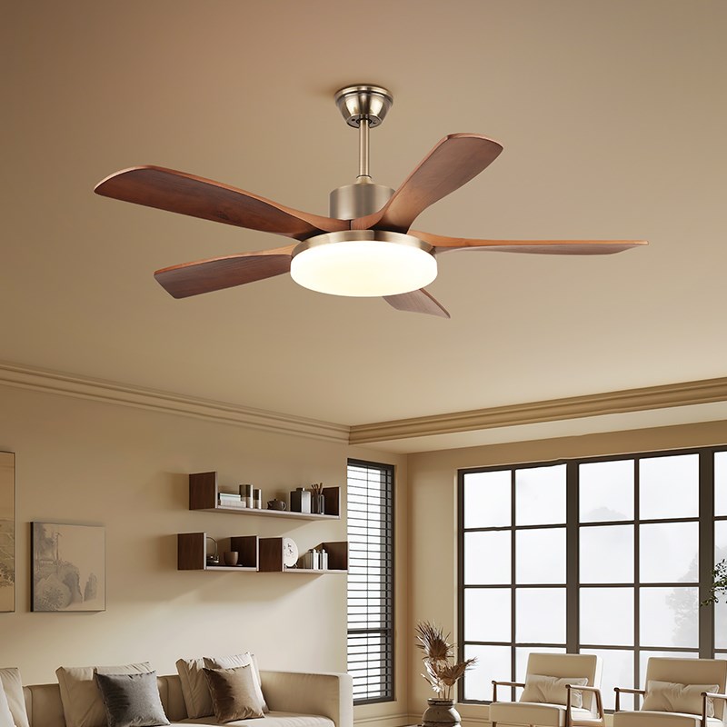 大扇叶风扇灯胡桃木色餐厅吊扇灯新中式护眼卧室吊灯复古电扇灯具