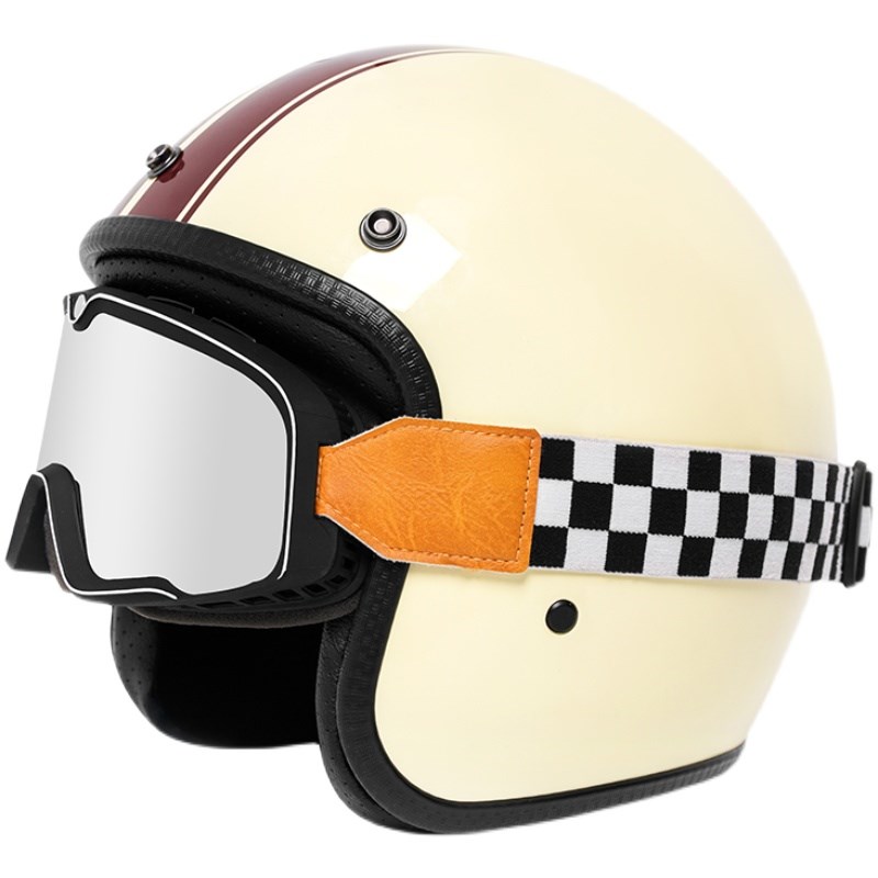 复古摩托车头盔男女冬季电动车骑行安全盔踏板机车安全帽3c认证