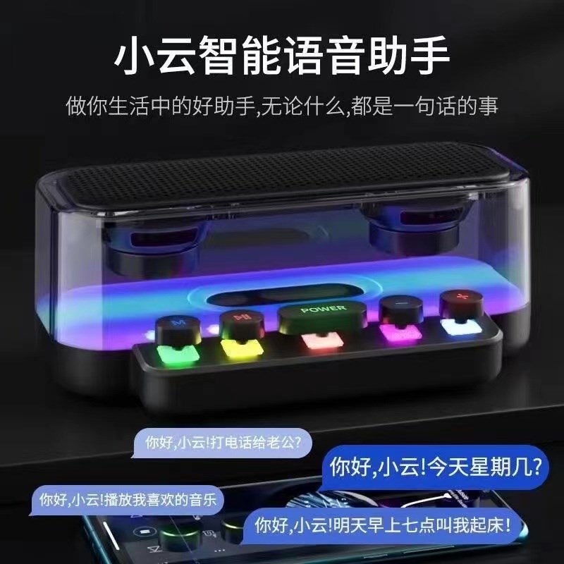 网红智能蓝牙音响双喇叭低音炮大音量RGB透明炫彩气氛灯插卡音箱