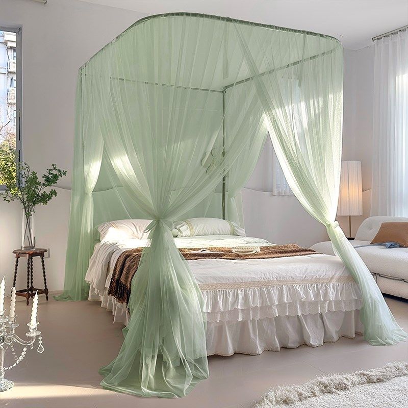 2024新款U型伸缩蚊帐加密加厚钓鱼竿支架宫廷落地三开门家用卧室,床上用品,蚊帐,淘宝优惠券,粉丝福利购,淘宝优惠卷
