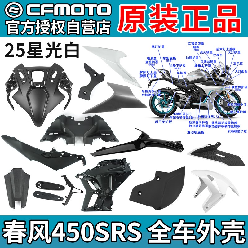 春风450SRSi大灯散热器护罩CF400-13前挡泥板定风翼星光白外壳25