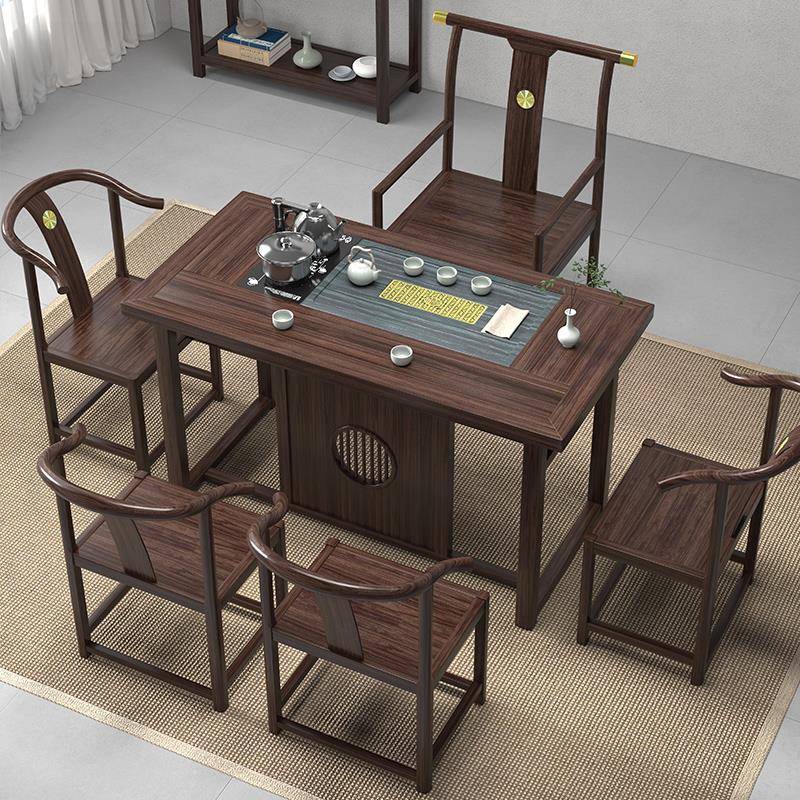 乌金茶桌椅组合木新中式实木小茶台干泡家用阳台办公室泡茶桌禅意