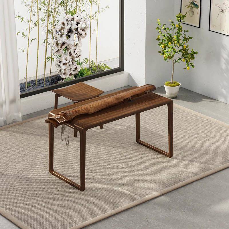 榆木彷古简约古琴桌凳共鸣新中式全实木黑胡桃禅意古筝桌琴桌琴凳