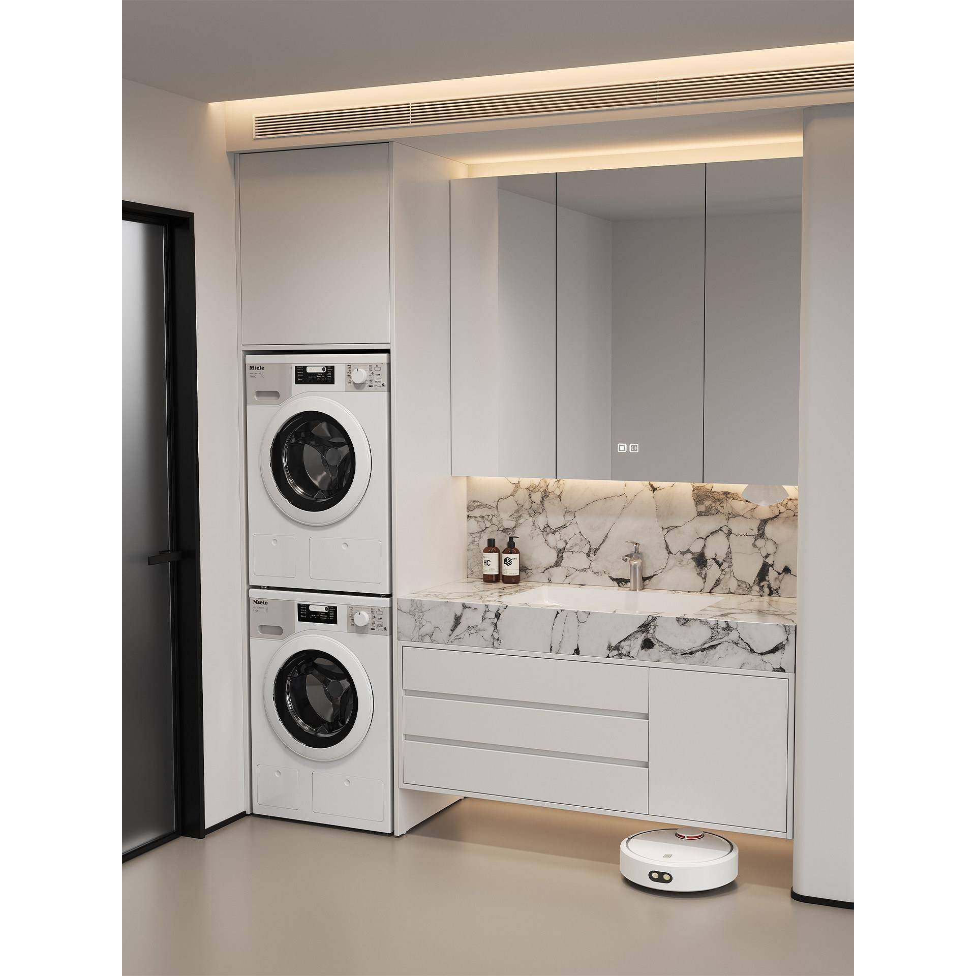 洗烘套装双层洗衣机浴室柜洗漱台洗脸盆一体柜组合阳台叠放双机柜