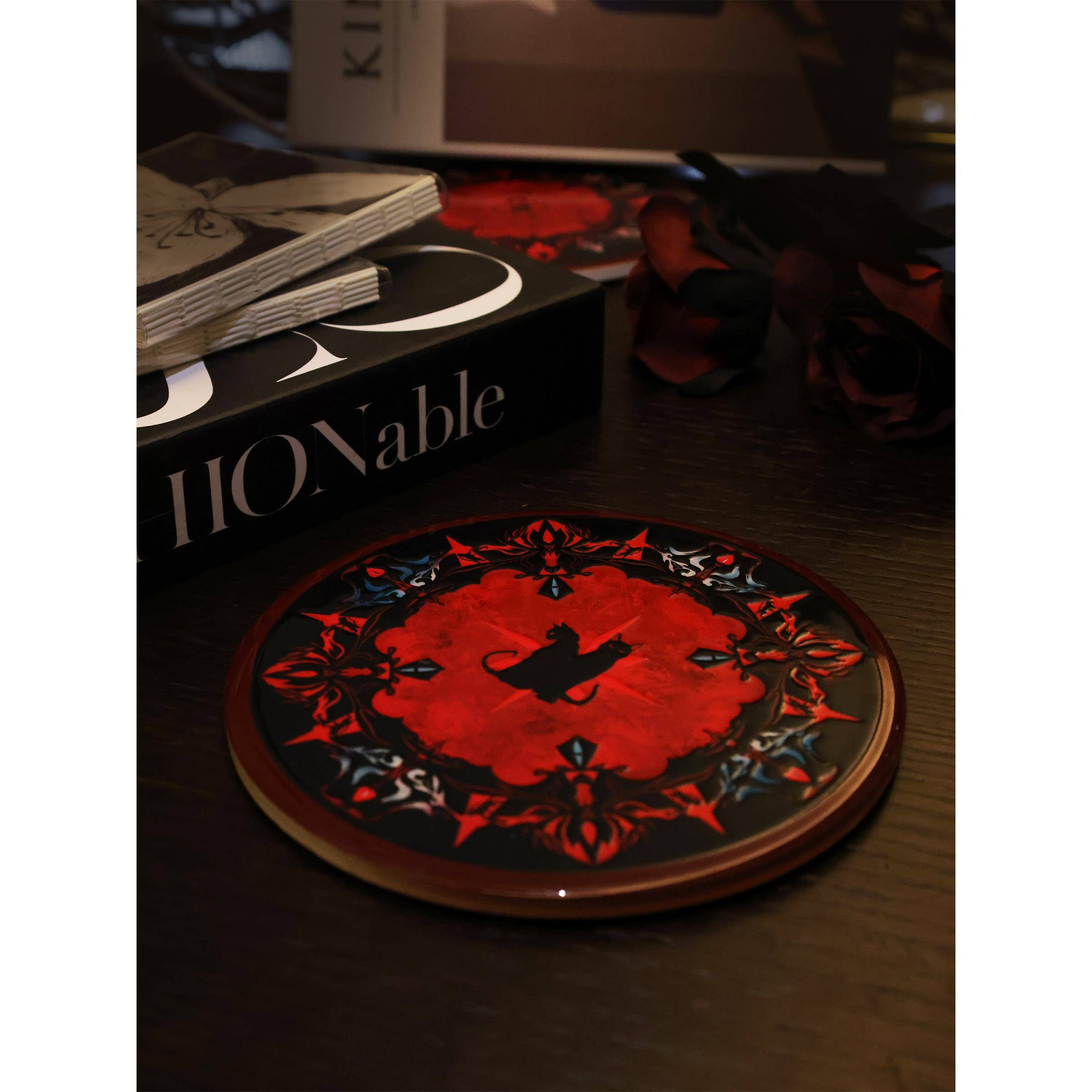 AshOracle丨乌撒之猫陶瓷艺术杯垫黑猫黑红美学文创杯垫