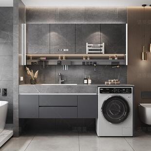 定制浴室柜洗衣机岩板热弯一体组合洗手间脸洗漱台无缝陶瓷一体盆