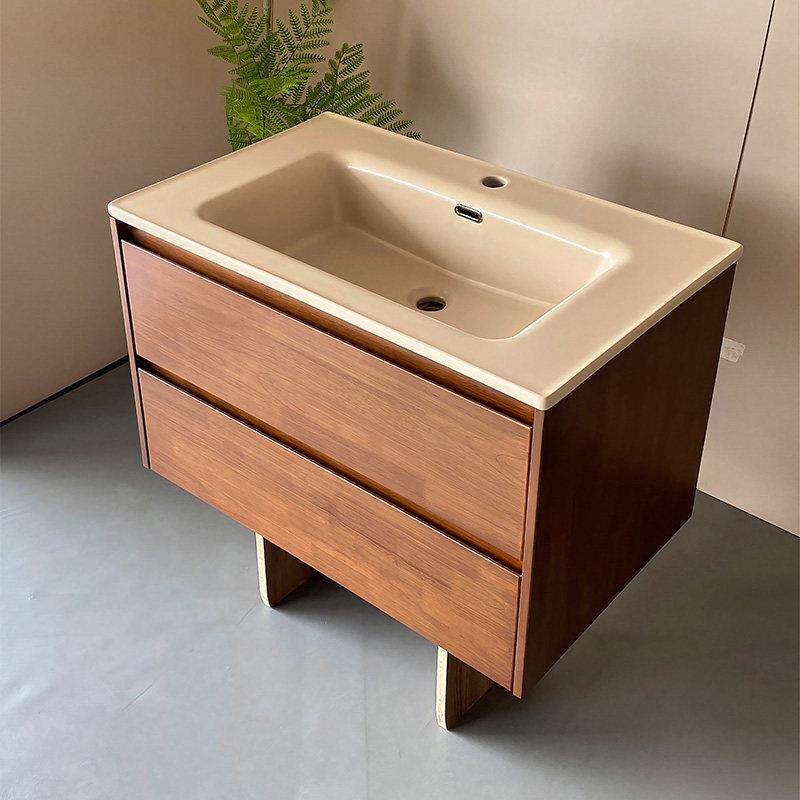 中古风橡木浴室柜组合可丽耐一体盆洗漱台岩板热陶瓷洗手台脸盆柜