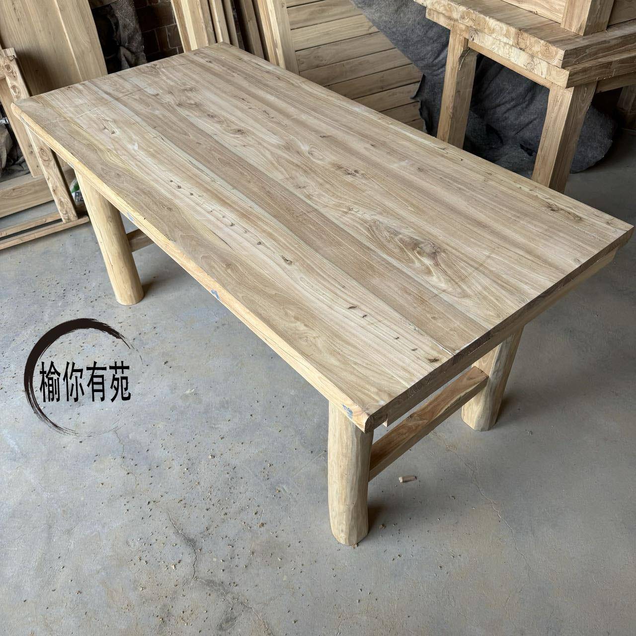 实木榆木桌子复古茶桌茶台书桌餐桌吧台原木长桌民宿家用不包邮