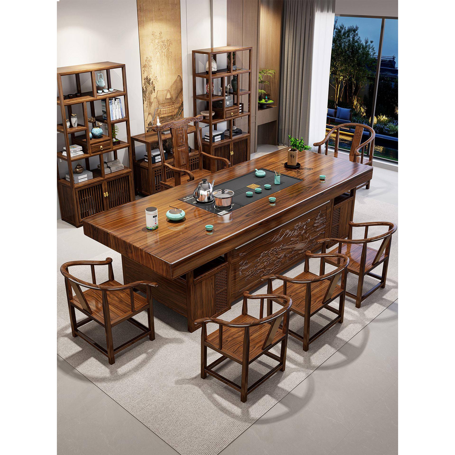 实木大板茶桌椅组合新中式办公室家用茶几2025新款茶桌茶台一体桌