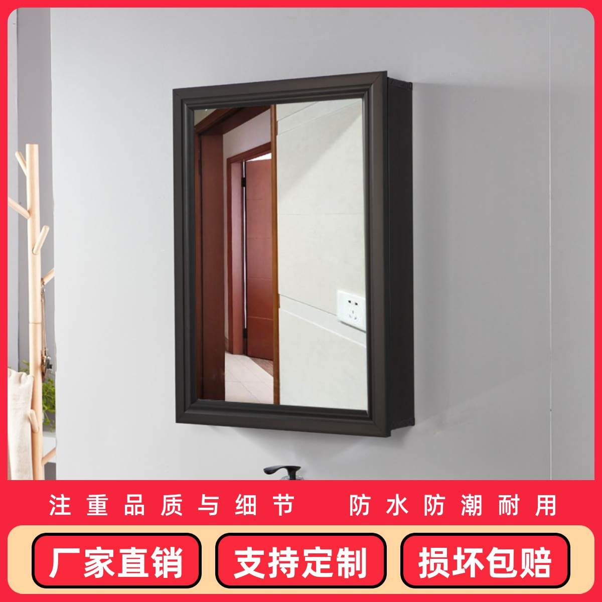 太空铝合金单门厕所镜柜小户型洗手间置物柜卫浴吊柜浴室简约镜箱