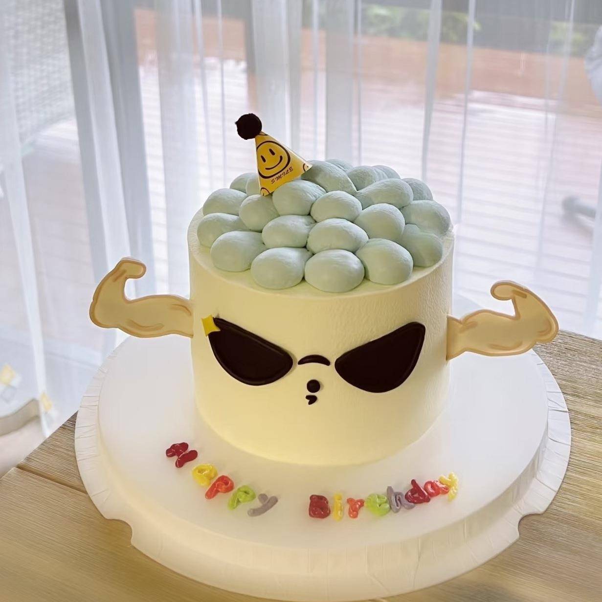 网红创意太阳眼镜肌肉男士生日蛋糕装饰太阳眼镜肌肉手臂压模烘焙