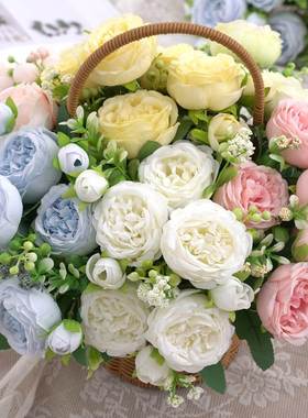 小把仿真花假花束牡丹家居客厅餐桌装饰绢花玫瑰婚庆花瓶插花拍照