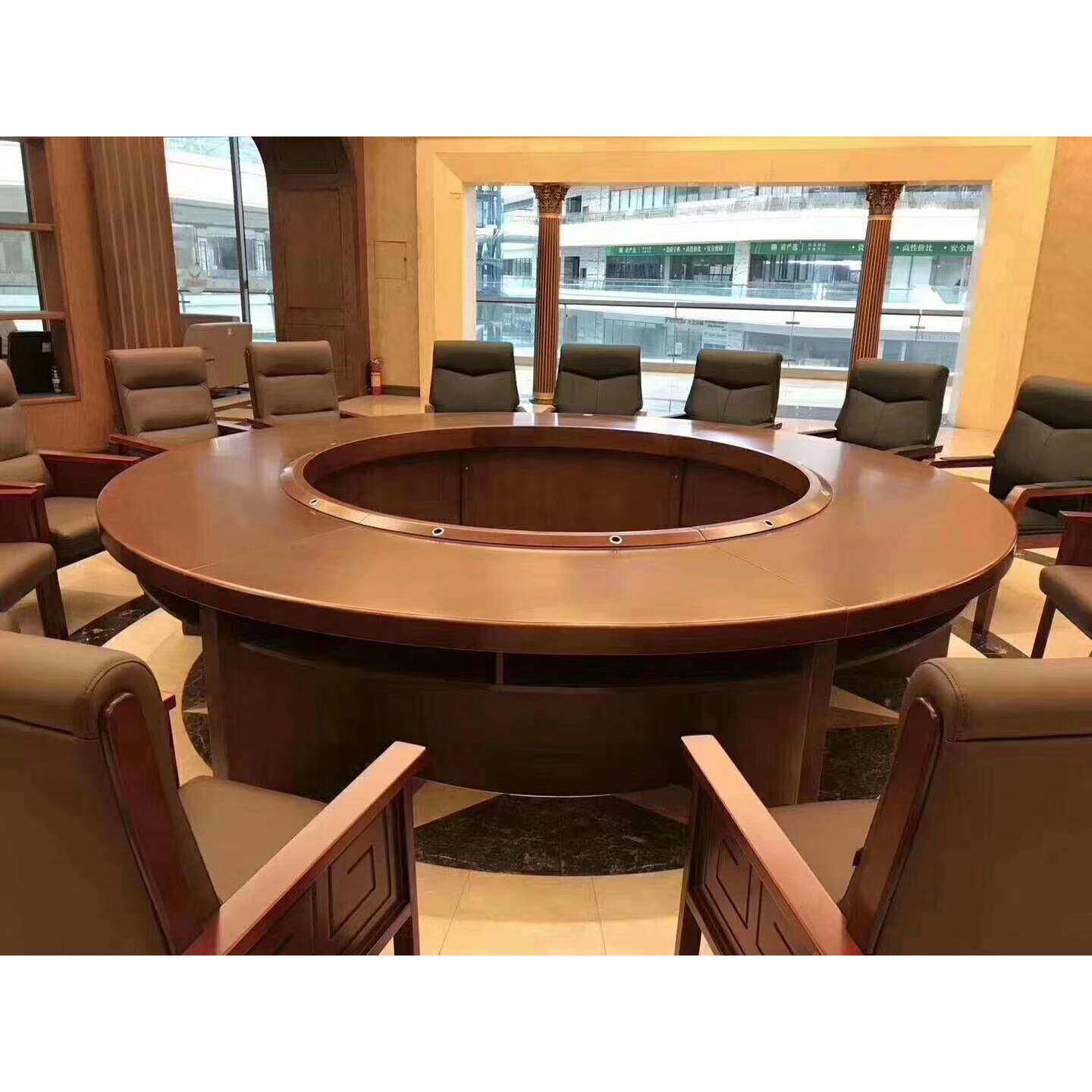 办公家具圆形双层实木皮会议桌弧形中式会客桌组合油漆商务开会桌