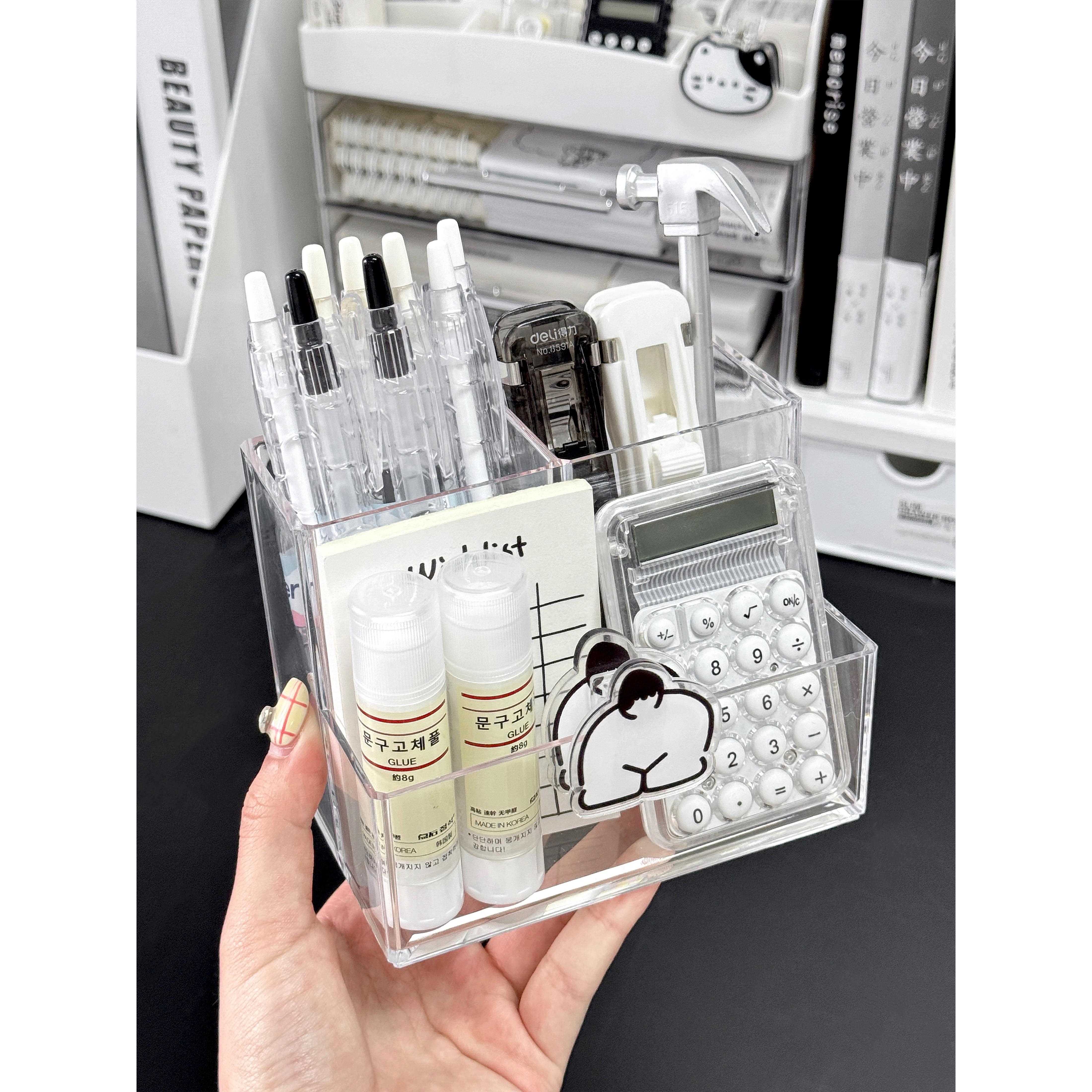 丙烯酸透明收纳票房桌面大容量文具组织者宿舍笔筒隔间收纳架