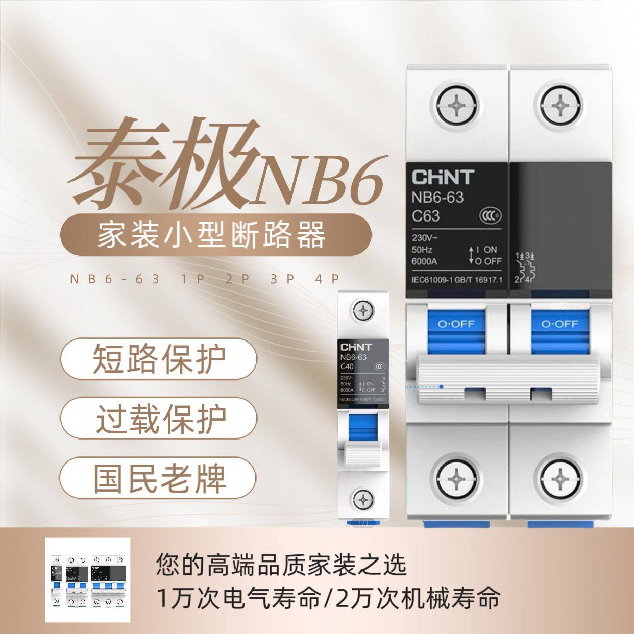 正泰泰极NB6空气开关2P总电闸开关断电保护器小型断路器空开家用