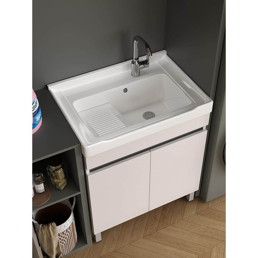 蜂窝铝浴室柜落地式带搓衣板陶瓷一体盆室外家用洗手盆阳台洗衣柜