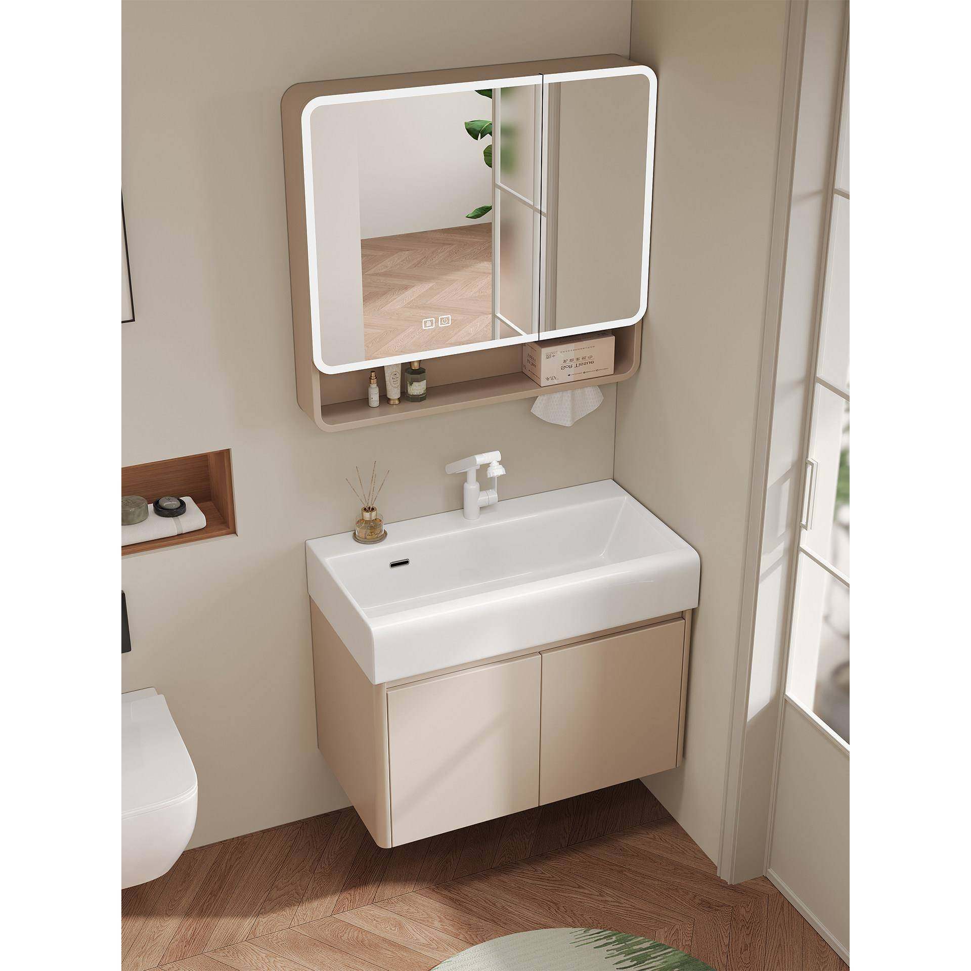 小户型浴室柜40cm宽加深一体盆陶瓷卫生间洗脸盆洗手盆蜂窝太空铝