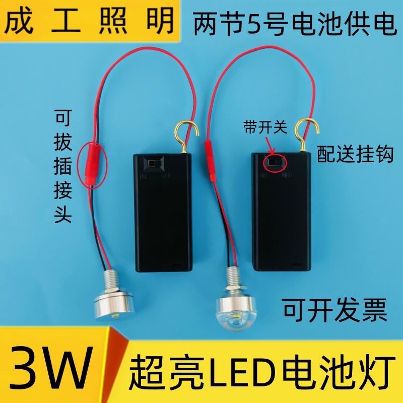 3WLED电池灯泡3VLED灯珠创意小夜灯灯笼模型手工迷你小灯泡带开关