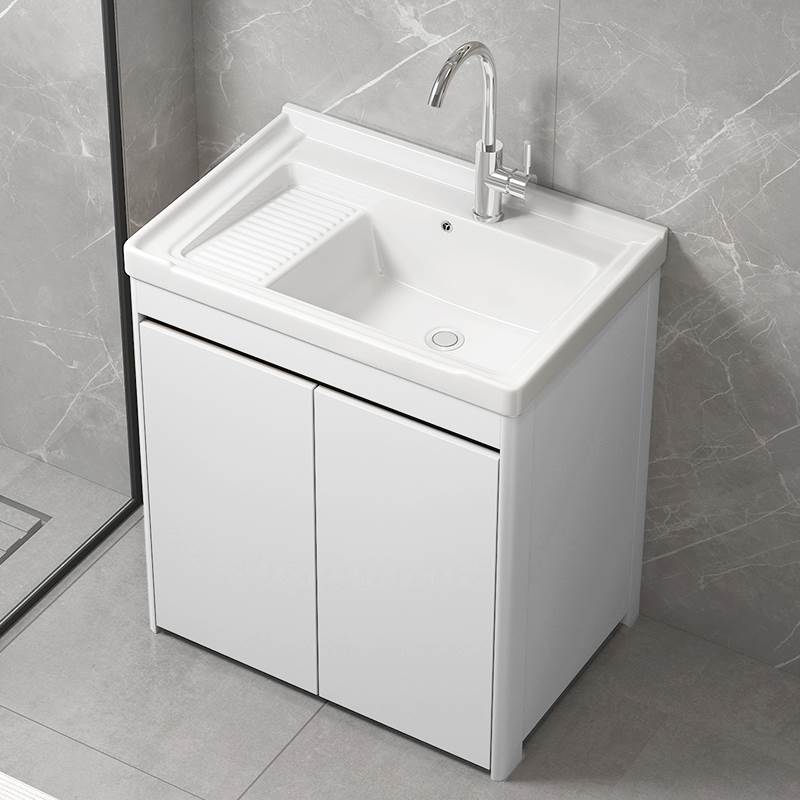 阳台洗衣柜洗衣盆搓板洗衣池台盆一体落地式陶瓷浴室柜组合洗手盆