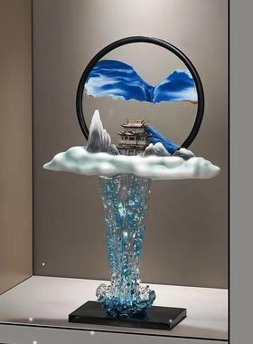 高级流水生财假山大号流沙画摆件客厅入户玄关造景办公室饰品送礼