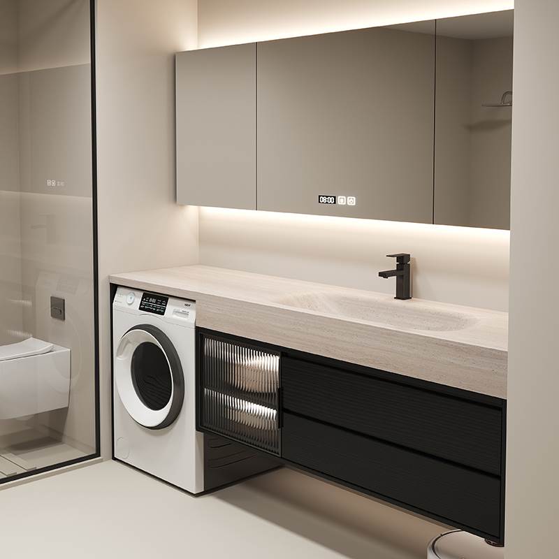 阳台洗衣机柜组合岩板热弯一体盆浴室柜卫生间洗脸盆洗手池洗漱台