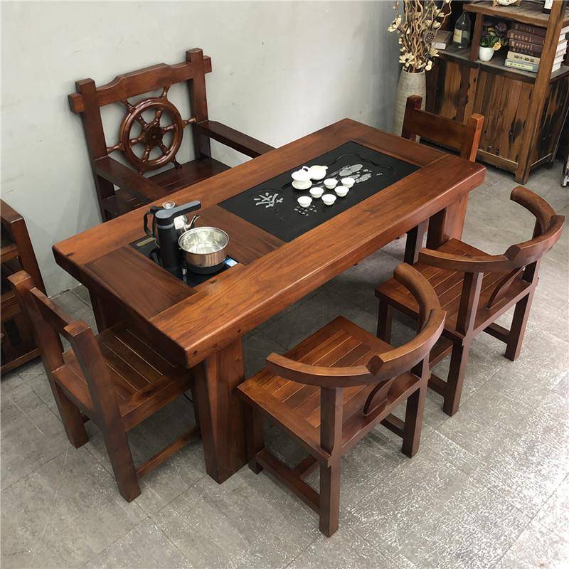 老船木茶桌椅组合家用简约中式实木功夫茶台办公小型客厅阳台茶几