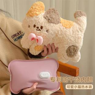 可爱小猫热水袋充电式暖水袋防干烧内胆女生用防爆暖手宝暖宝宝K