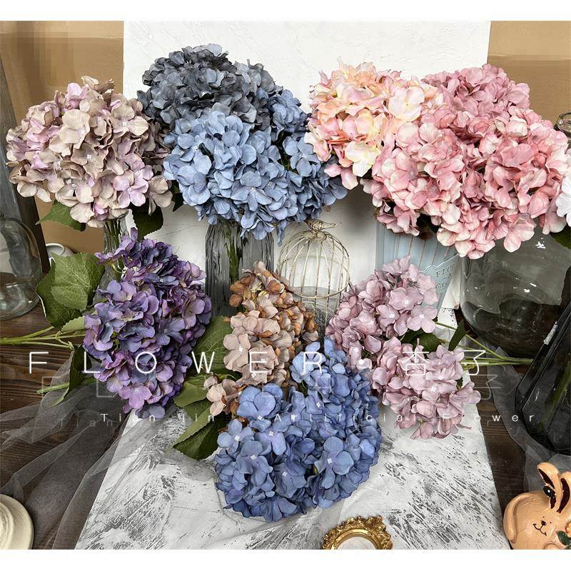 油画风仿真5头绣球花假花软装花装饰摄影道具绢花婚庆花外贸跨境