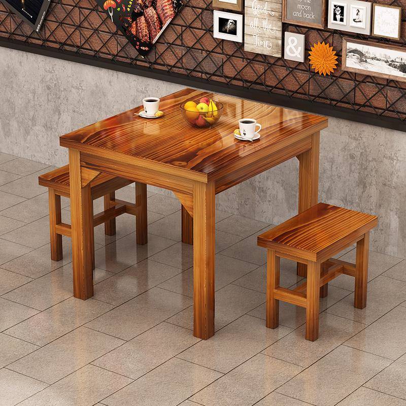 实木碳化饭店桌椅餐厅快餐桌椅面馆小吃烧烤火锅店商用餐桌椅组合
