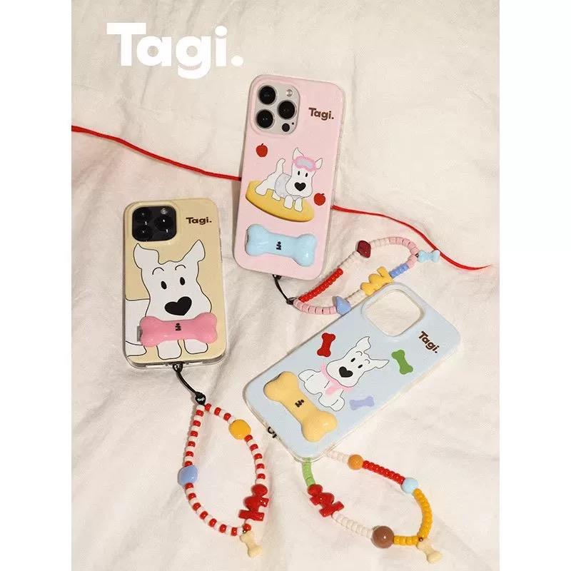 Tagi.《哈哈》开心餐桌撞色小骨头手机小尾巴折叠支架可爱手机链