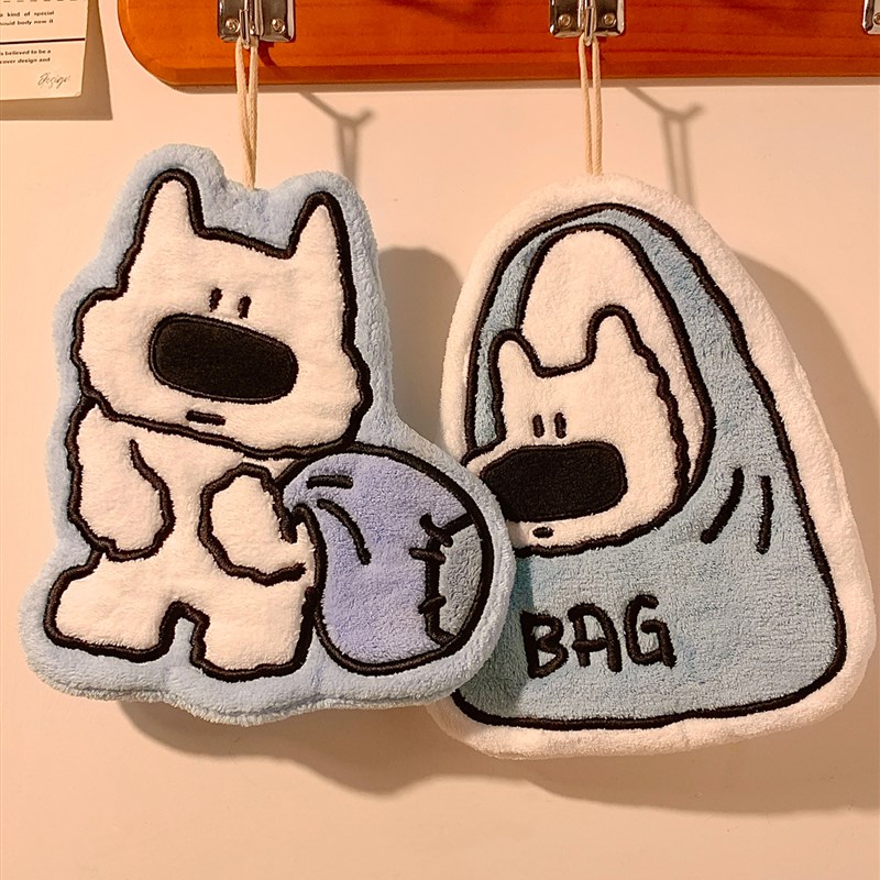 可爱小狗擦手巾挂式超强吸水加厚A毛巾不发臭珊瑚绒手帕厨房卫生