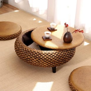 手工编织阳台飘窗桌榻榻米小茶几卧室家用窗台桌禅意小茶桌可收纳