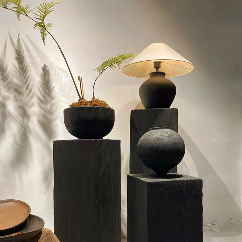 侘寂风摆件碳化h黑色原木墩子民宿户外欧式树桩创意实木家用矮凳