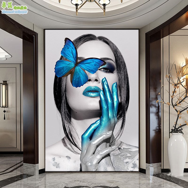 简约人物玄关墙纸客厅墙布酒店KTV会H所抽象艺术壁纸个性人像壁画