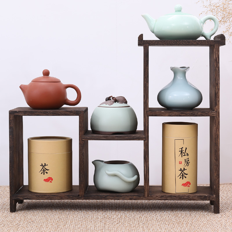 实木置物架茶具桌面紫砂壶架博古C架多宝阁茶棚摆架茶架飘窗收纳