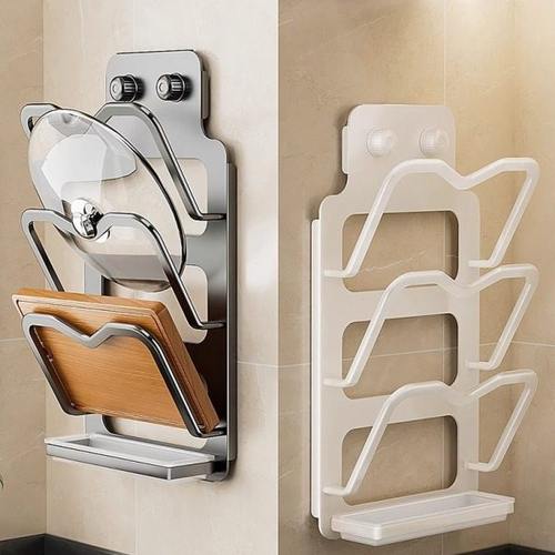 吸盘锅盖架壁挂免打孔厨房置物架多功能家用收纳菜板放置器砧板架