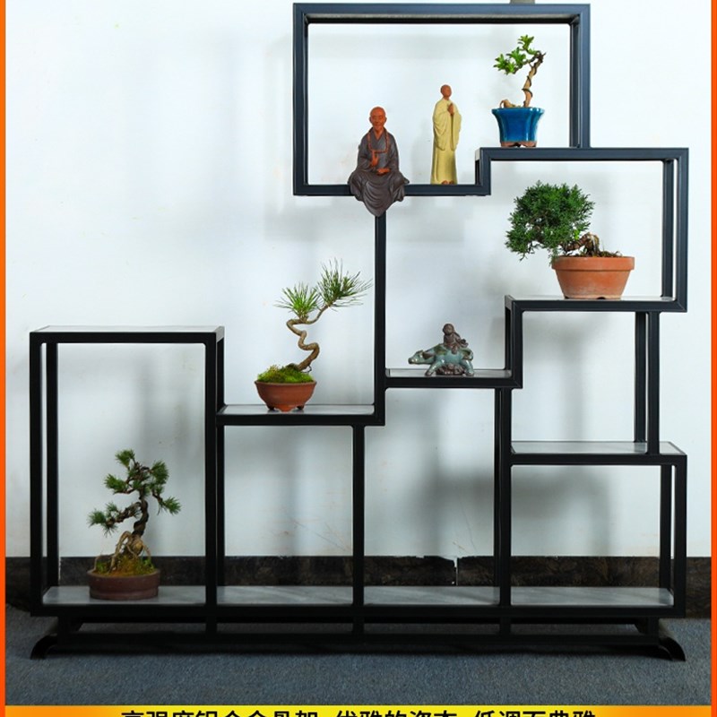 新中式铝合金花架户外庭院盆景几架实木花M几铝合金客厅鱼缸架阳