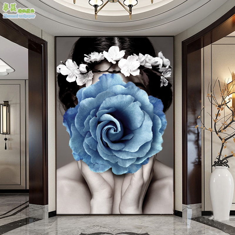 个性人物玄关壁纸酒店走廊墙布zKTV酒吧娱乐会所过道墙纸艺术壁画