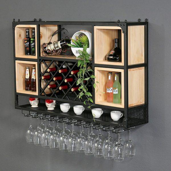 酒架挂墙壁挂酒柜吊顶悬挂家用酒吧墙上置物酒柜铁艺实木工业风架