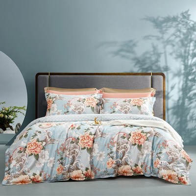 富安娜家纺60支长绒棉四件套纯棉100全棉床单被套印花床上用品