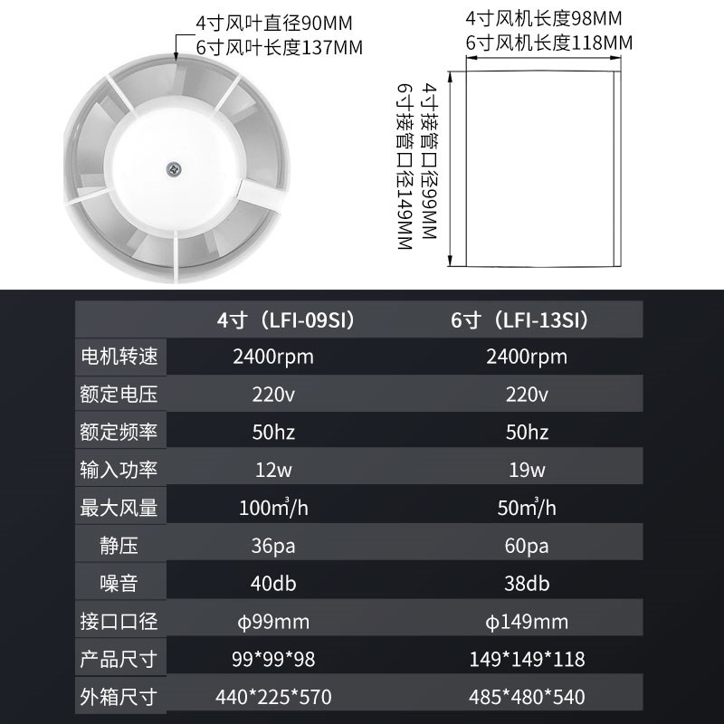 排气扇卫生间强力换气扇厨房家用墙壁式排风扇浴室管道抽风机通风