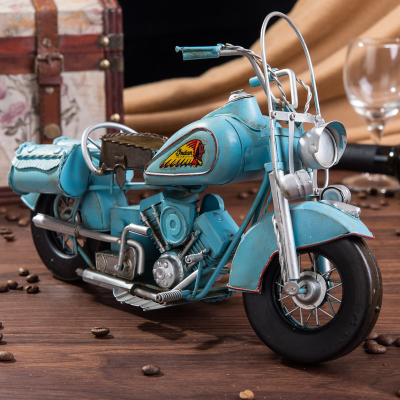 复古印第按摩托车模型 手工铁艺车模 家居客厅橱窗道具摆件装饰品