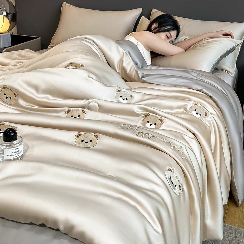 轻奢夏天冰丝夏凉被床上四件套夏季丝滑裸睡被子床品床单人三件套
