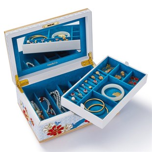 唯伊辰新品国潮刺绣首饰收纳盒高档实木珠宝饰品盒结婚礼物送新人