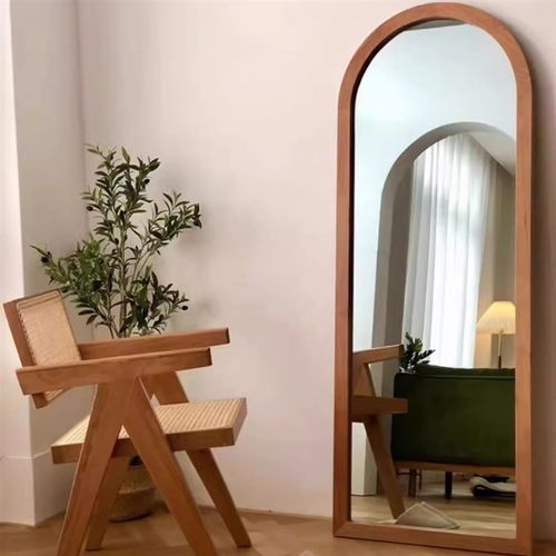 美式拱形镜子全身镜法式宅寂风落地镜定制衣帽间胡桃色中古穿衣镜