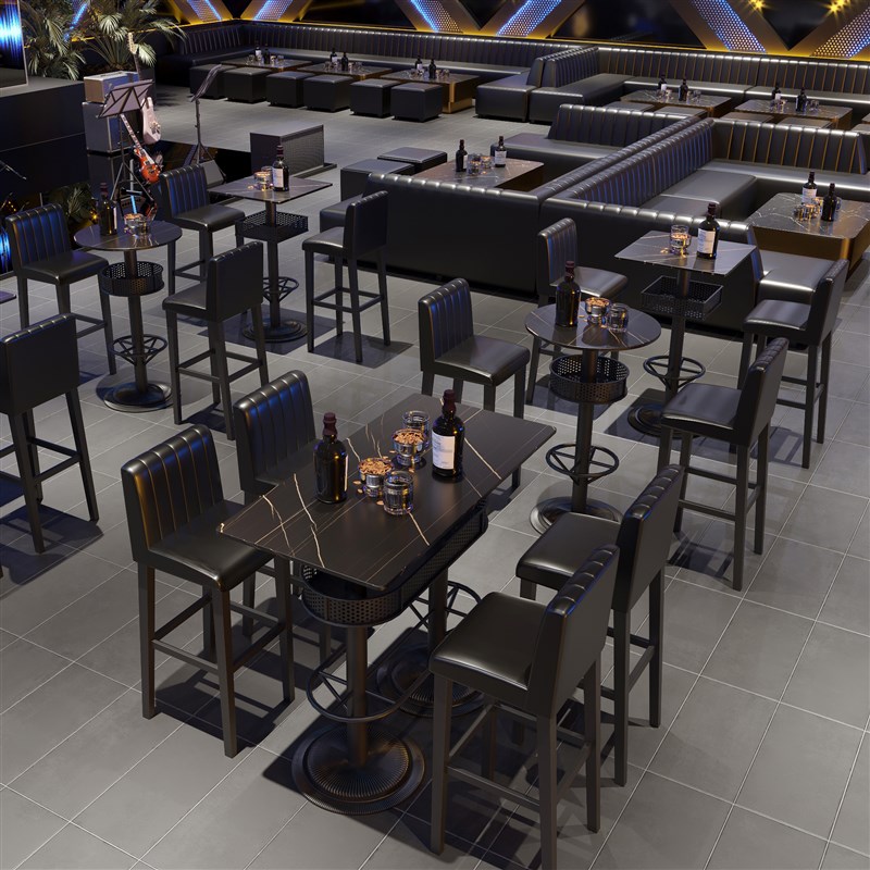 定制工业风酒吧清吧高吧椅夜场散台铁艺吧台高脚凳包厢U沙发桌椅