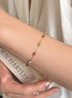 挽里天然石拼接隔珠钛钢手链女时髦欧美风休闲风时尚手串手饰大气