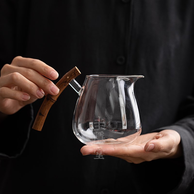 圭隐堂耐热玻璃公道杯复古竹把手公杯家用泡茶杯匀茶杯分茶器茶海