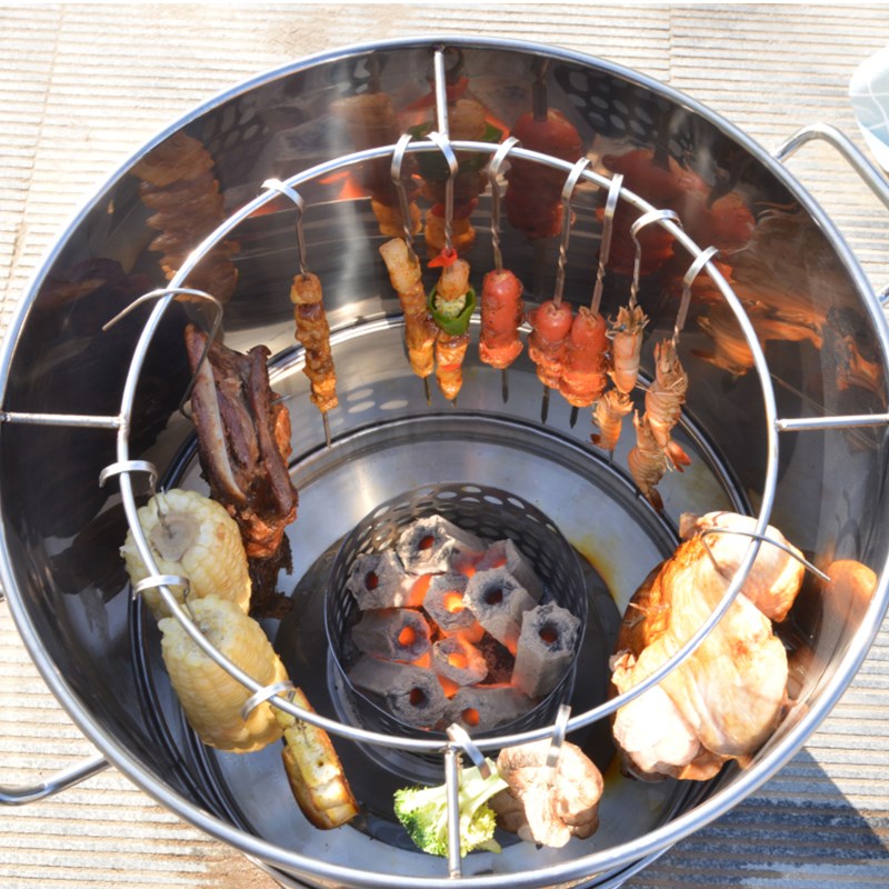 不锈钢吊炉无烟室内商用木炭烧烤炉户外烤鸡鸭鹅羊腿熏腊肉挂烤缸